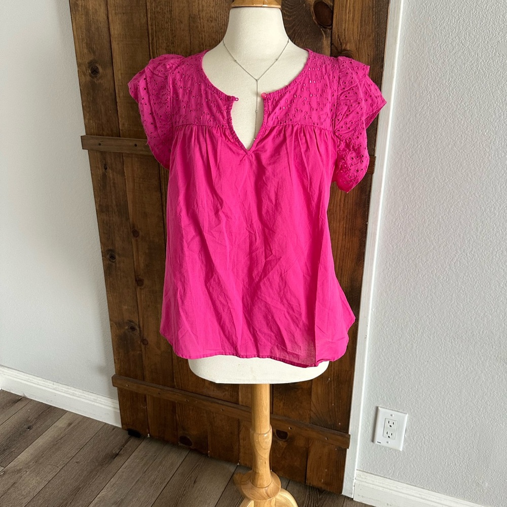 Ultra Pink Fuchsia eyelet Sleeve Blouse